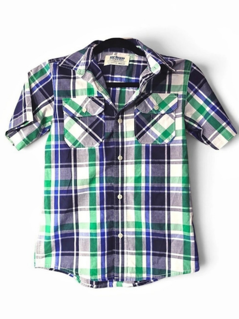 Urban Pipeline Plaid Short Sleeve Shirt in Blue & Green
